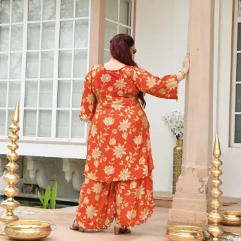 Manjari- Tangy Orange Floral Modal Viscose Co-ord Set