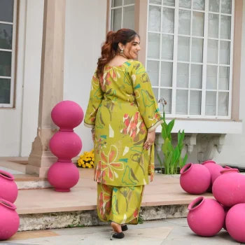 Malvika- Lime Floral Modal Viscose Co-ord Set