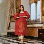 Sandalwood- Rust Floral Pure Organza Satin Kurta