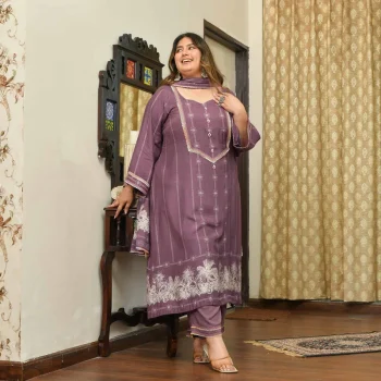 Marshmallow- Dark Mauve Floral Pure Muslin Suit Set
