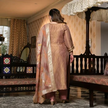 Radha- Rosy Brown Pure Tissue Silk Banarasi suit set