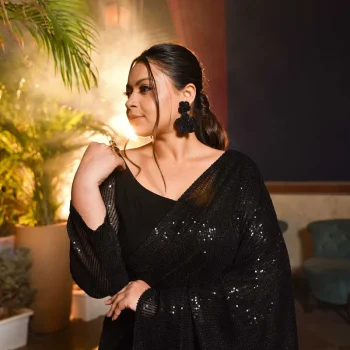 Cosmic Black Sequin Drape Saree Set