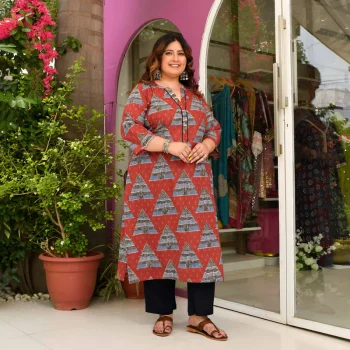 Crispy Nachos- Maroon & Blue Ajrakh Printed Pure Cotton Kurta