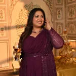 Champagne- Wine Drape Saree Dress with Sequin Embellished Cape