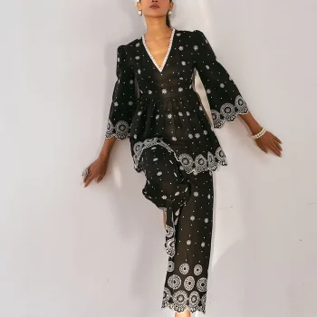 Aurelia Supima Cotton Black Top with Bell Bottom Set