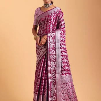 Wine festive wear silk saree with zari work